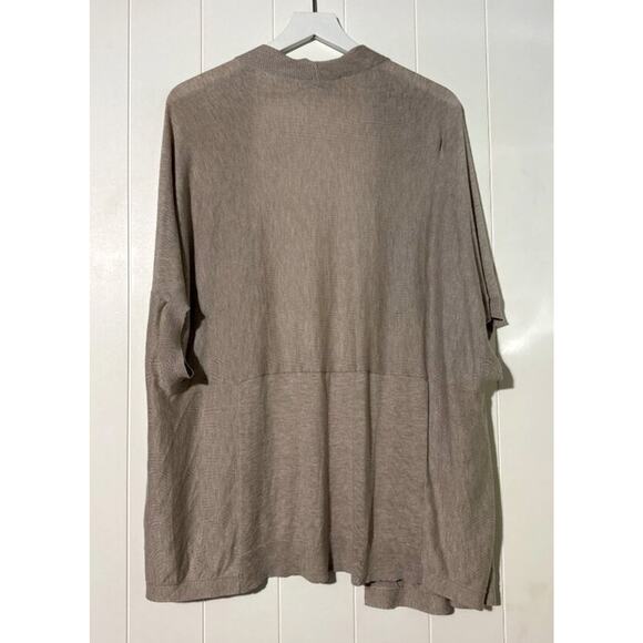 Loft Open Front Knit Cardgian Short Sleeve Pockets Beige Cotton Blend Size XL - Picture 2 of 6